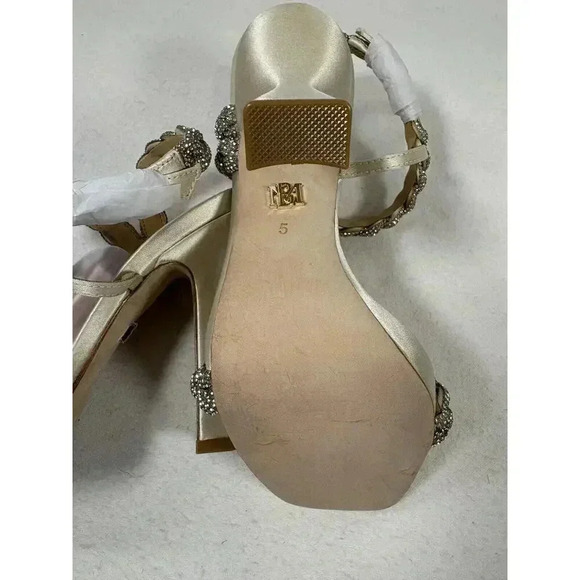 New Badgley Mischka Soft Gold Fennel Braided Spool Heel Size 5 ($265) - Picture 4 of 7